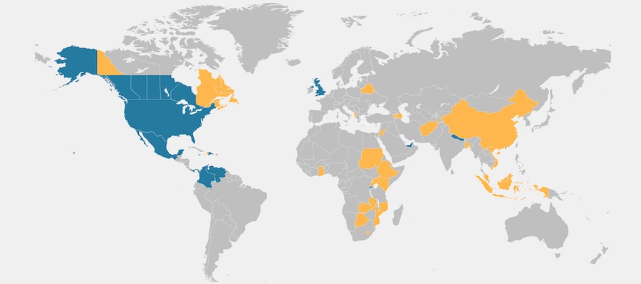 Places I have worked and travelled.